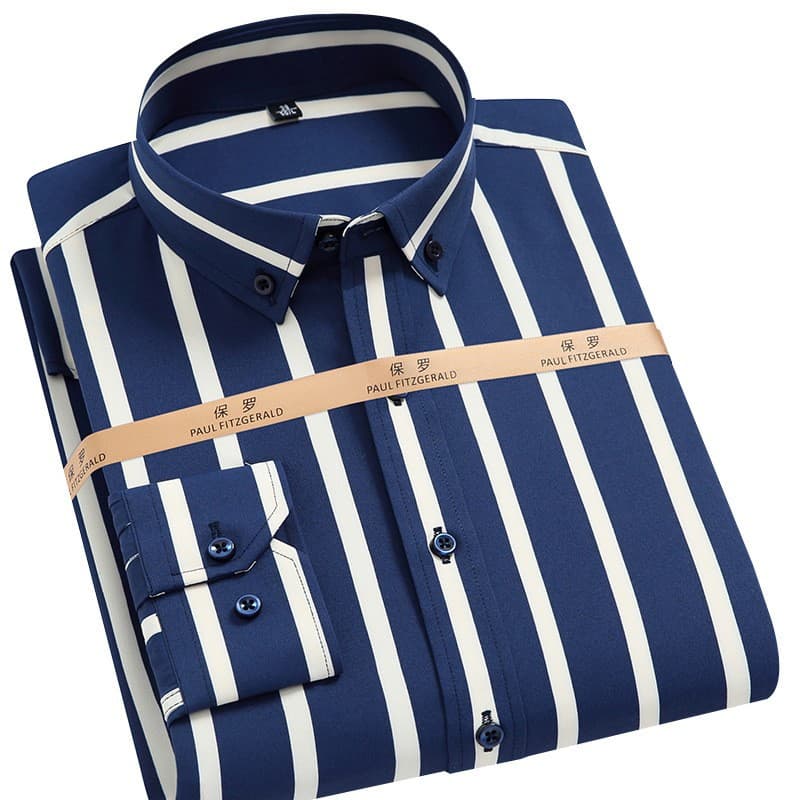 Promotion Spring Easy Care Striped Shirt Men Long Sleeve Stretch Slim Fit Business Light Luxury Wrinkle-Free