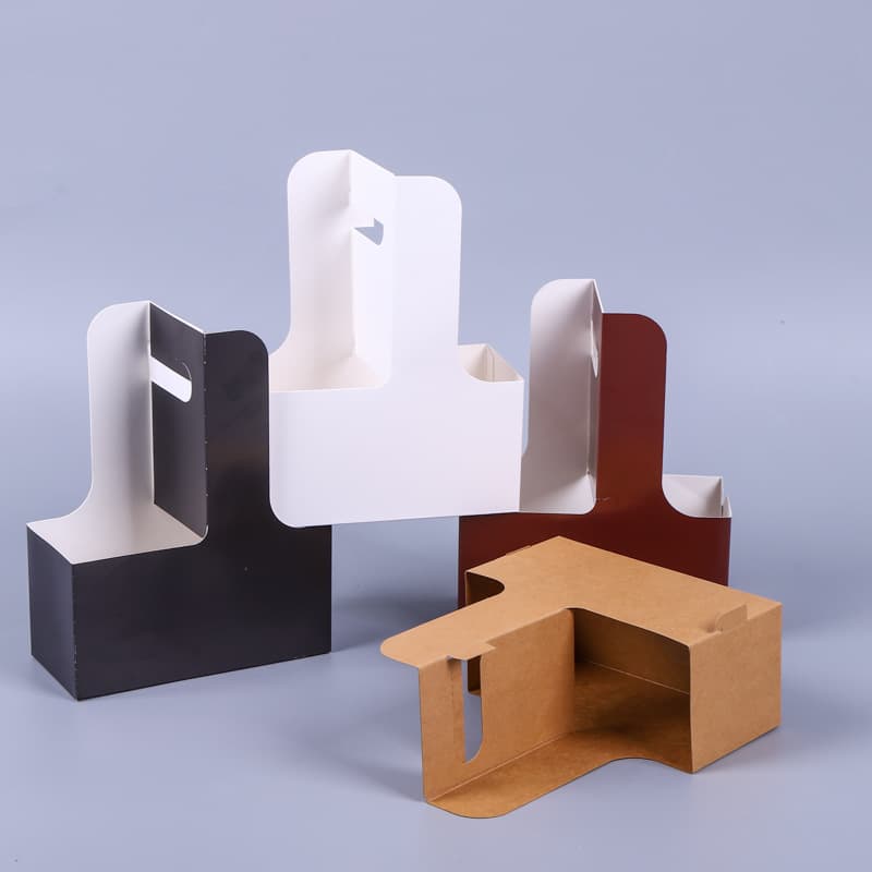 Kraft Paper Takeout Handheld Cup Holders in Stock, Coffee and Bubble Tea Packing Kraft Paper Cup Carriers for Two or Four Cups