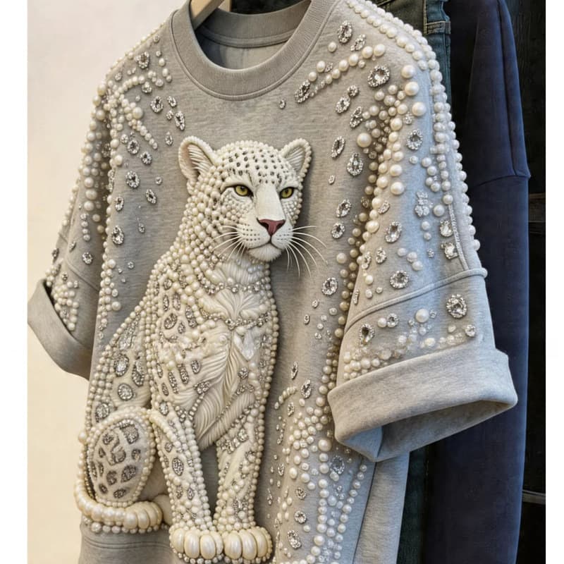 2026 summer new style French retro fashion beaded hot diamond short-sleeved T-shirt women's design casual versatile top