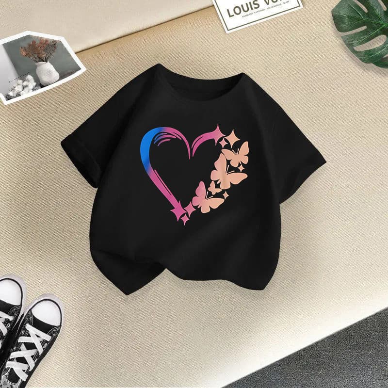 Summer Girls Short Sleeve T-Shirt Cotton 2026 New Kids Cross-Border Cartoon Print Top Girls Short Sleeve Children's Fashion
