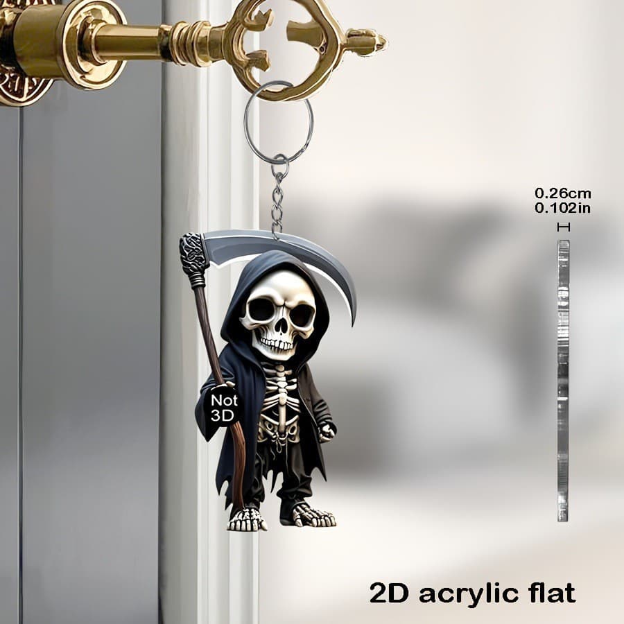 2026 New Cross-Border Skull Car Keychain 2D Acrylic Flat Valentine's Day Decoration Pendant