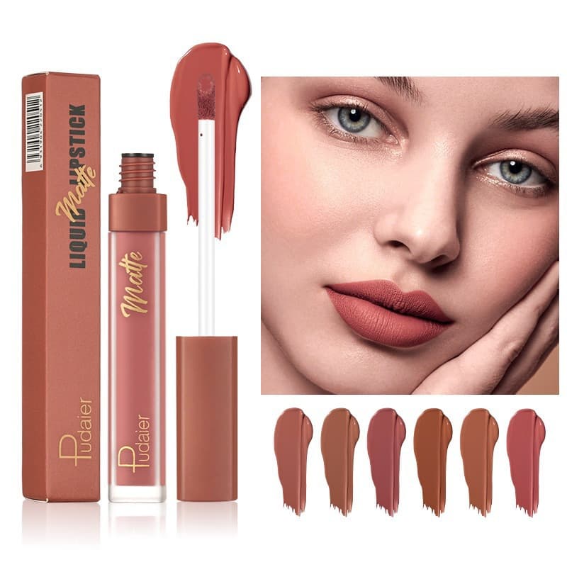 Cross-Border Cosmetics Pudaier 12-Color Matte Lip Glaze Matte Lip Mud Lip Gloss Foreign Trade Lip Color Lipstick Wholesale