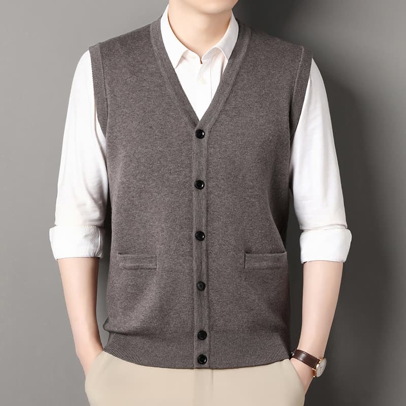 Autumn/Winter New Style Wool Blend Vest Men's Middle-Aged Thickened V-Neck Vest Cardigan Base Layer Dad Style Sweater