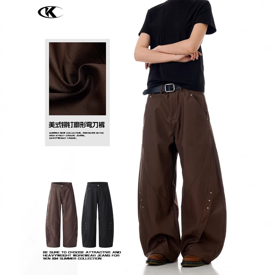 11KN American Curve Knife Suit Pants Unisex Loose Silhouette Rivet Deconstruction Design Slim Loose Casual Wide Leg Trousers