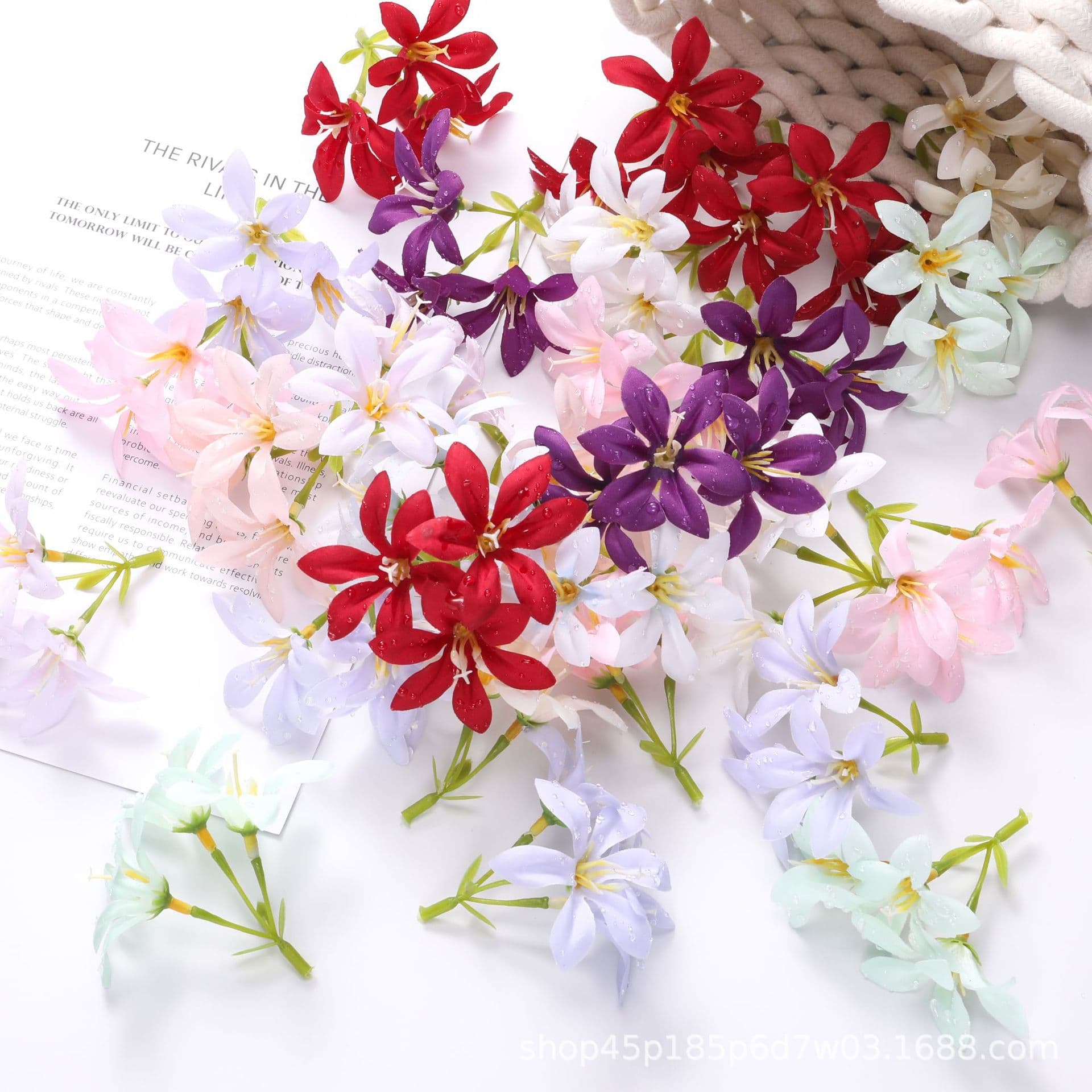 Dewdrop Artificial Three-Branch Lily Wedding Flower Wall Arrangement Decorative Flower Artificial Dew Lily Headpiece Accessory