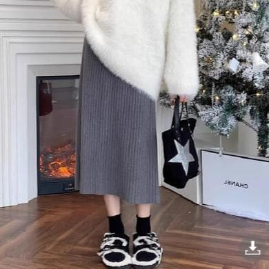 Maternity Wear Autumn/Winter New Maternity Simple Solid Color Skirt Casual Knit Pencil Skirt Mid-Length Skirt