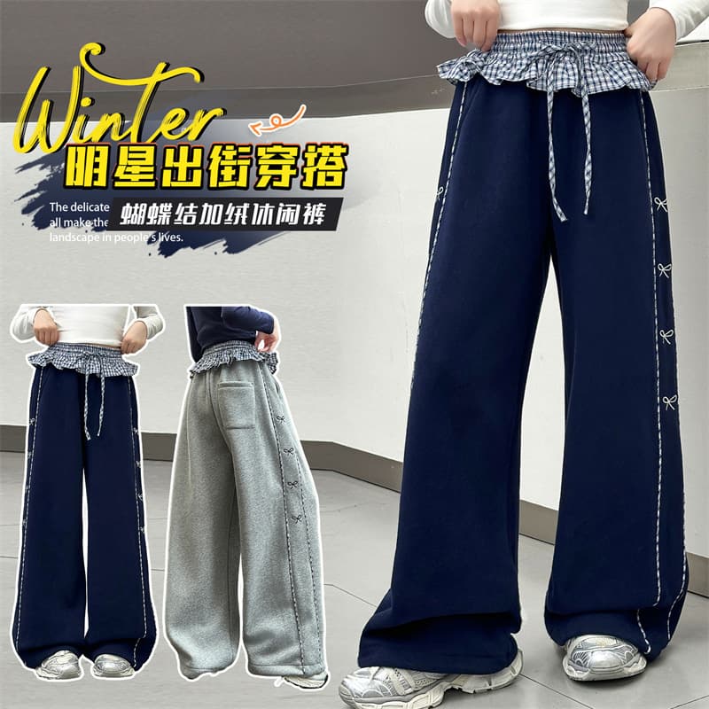 Girls Casual Pants Fall/Winter 2025 New Style for Older Kids Fashionable Korean Side Bow Casual Sweatpants