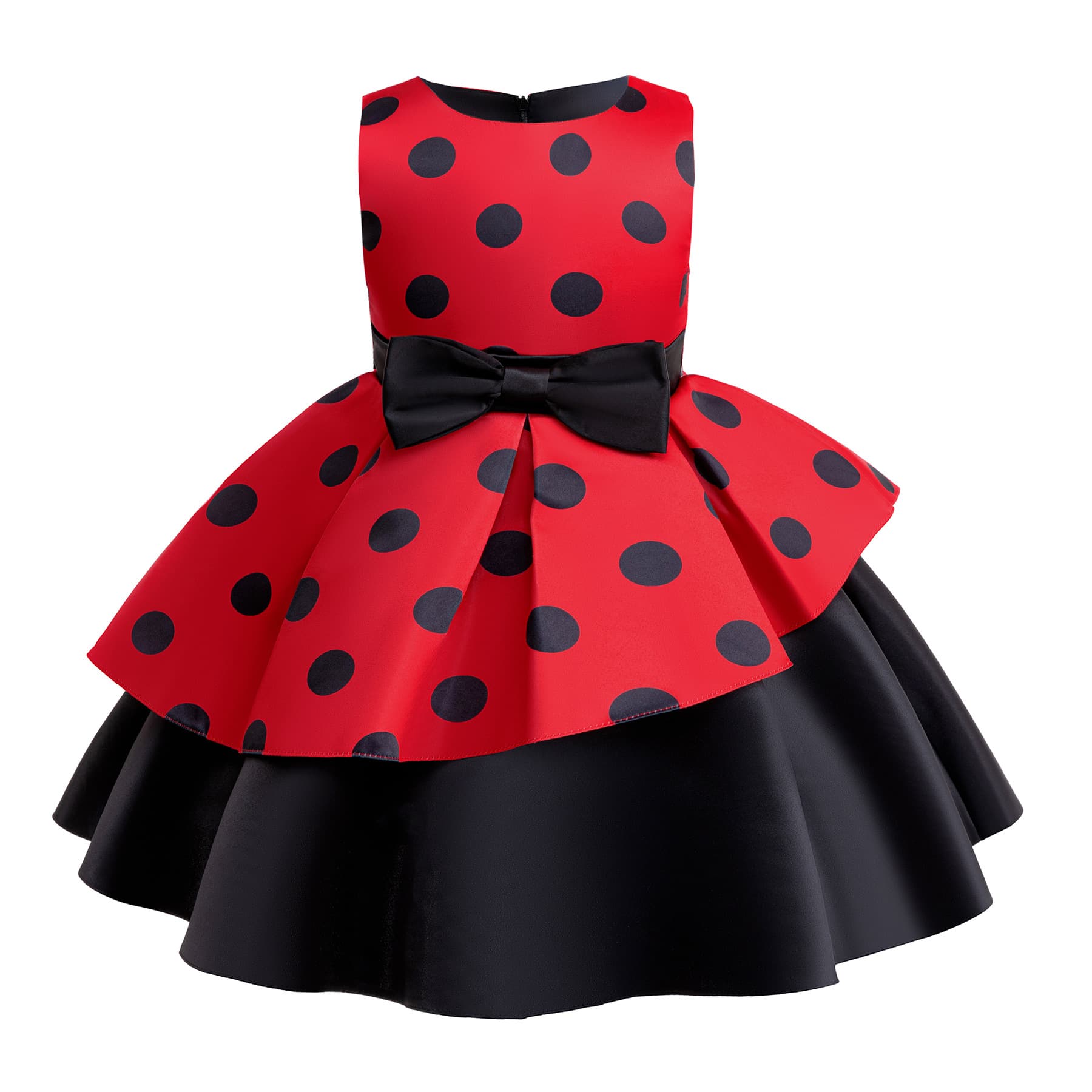 Princess Style Halloween Costume Dress for Girls, Red Print Skirt with Bow Tie, Children's Formal Dress Suitable for All Seasons