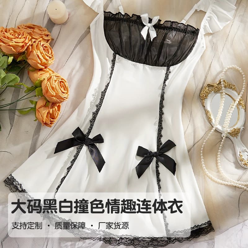 Pink Milk Silk White See-through Lace Nightgown Garter Style Bedroom Fun Dress Splice Design Comfortable Polyester Sleepwear