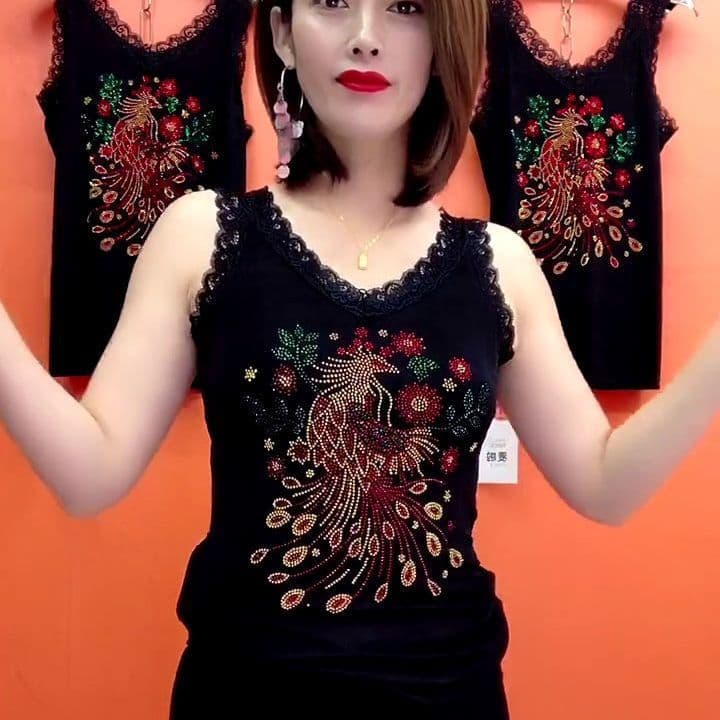Trendy Plus Size Women's Lace Back Camisole with Rhinestones, Slimming and Versatile for Autumn