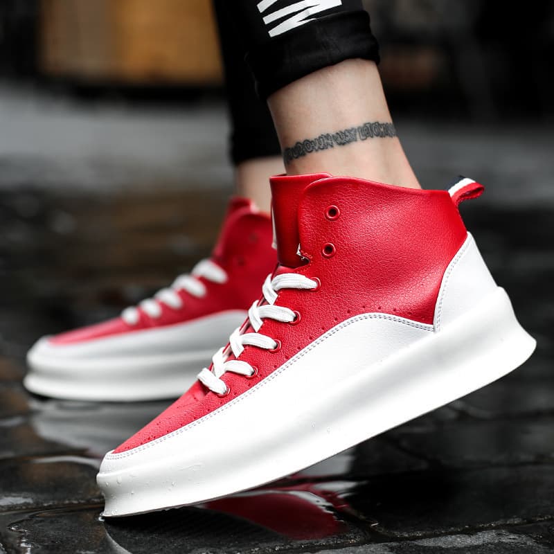 Trendy High Top Men's Casual Shoes Increased Height Korean Style Sporty Mens Shoes Breathable round Toe Flat Heel Rubber Sole