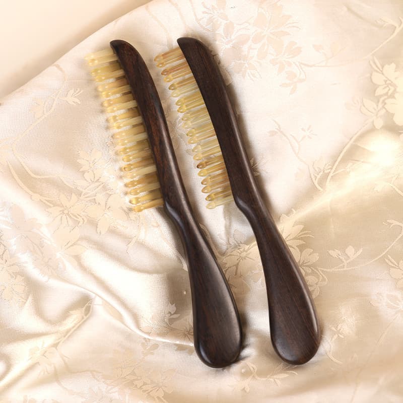 Purple sandalwood horn double row horn tooth massage comb for curly hair, long hair, meridian brush, sandalwood comb, unisex