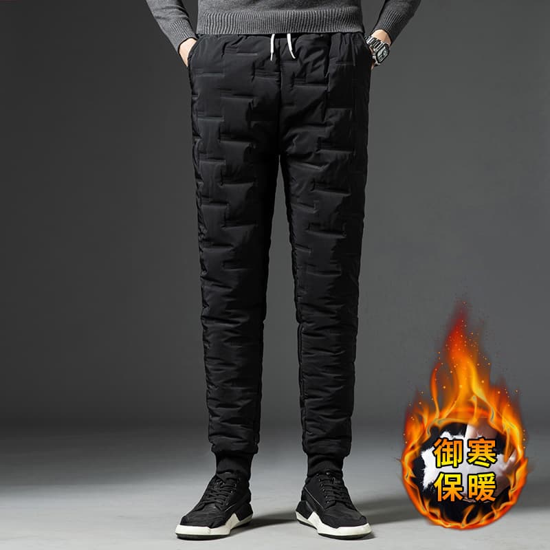Men's Down Cotton Pants Foreign Trade 2024 Autumn/Winter Thickened Warm Cold-Resistant Plus Size Solid Color Casual Trousers