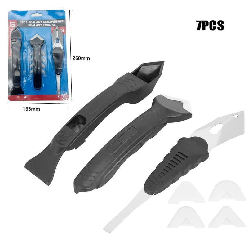 Sealant Cleaning Tool Silica Gel Trimming and Leveling Scraper, Tile Grout Application Tool Stainless Steel Glue Scraper 7-Piece Set