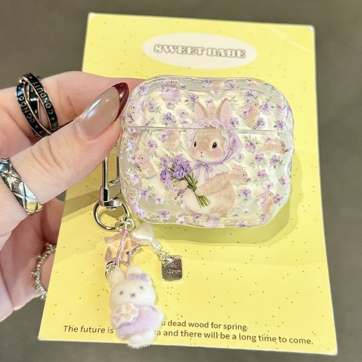 Purple floral rabbit suitable for airpods 4th generation protective case airpodspro3 headphone cover Huaqiangbei 5th generation