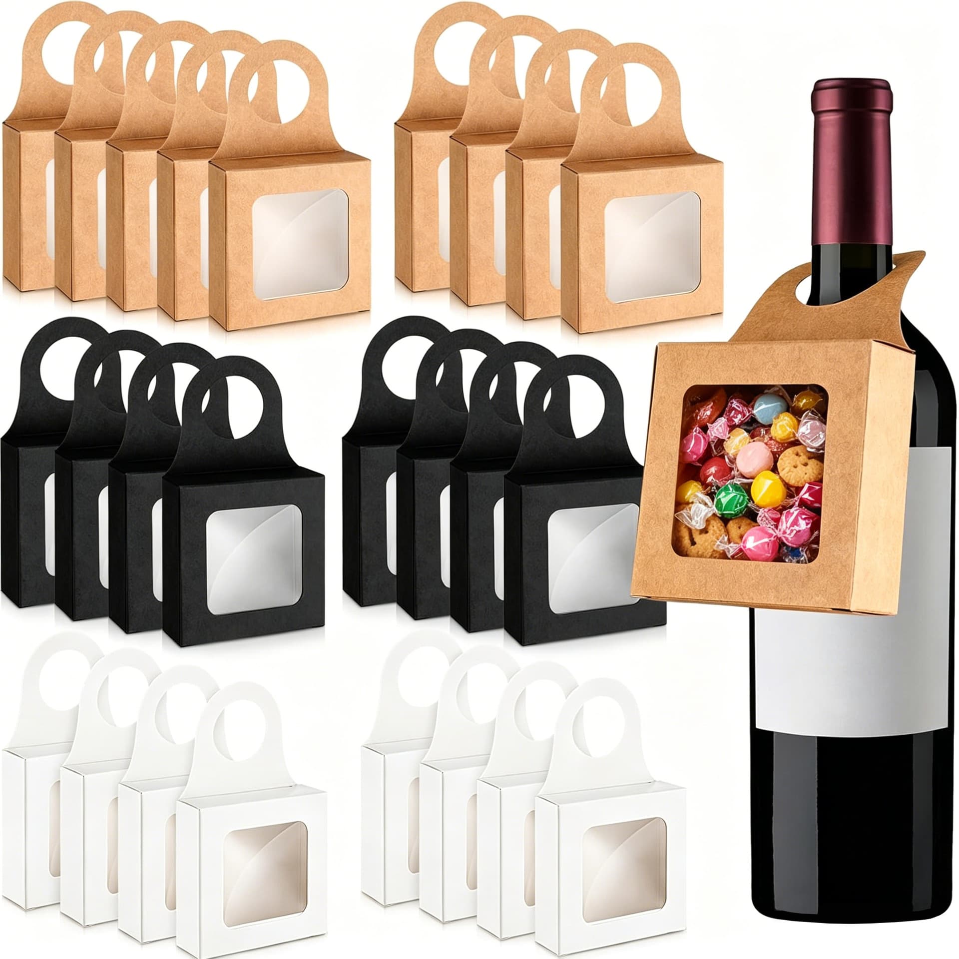 Cross-border kraft paper red wine gift box window hook box candy biscuit packaging box white card hanging folding carton
