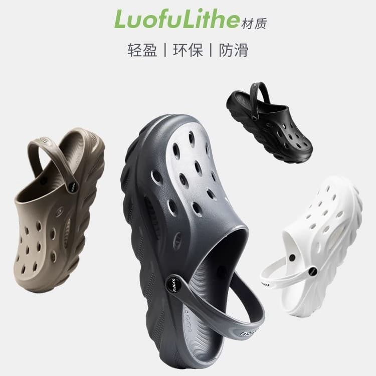 Luofu 2025 New Summer Men's Closed-Toe Perforated Shoes Height-Increasing Outdoor Sandals Breathable Beach Comfortable Lightweight Anti-Slip