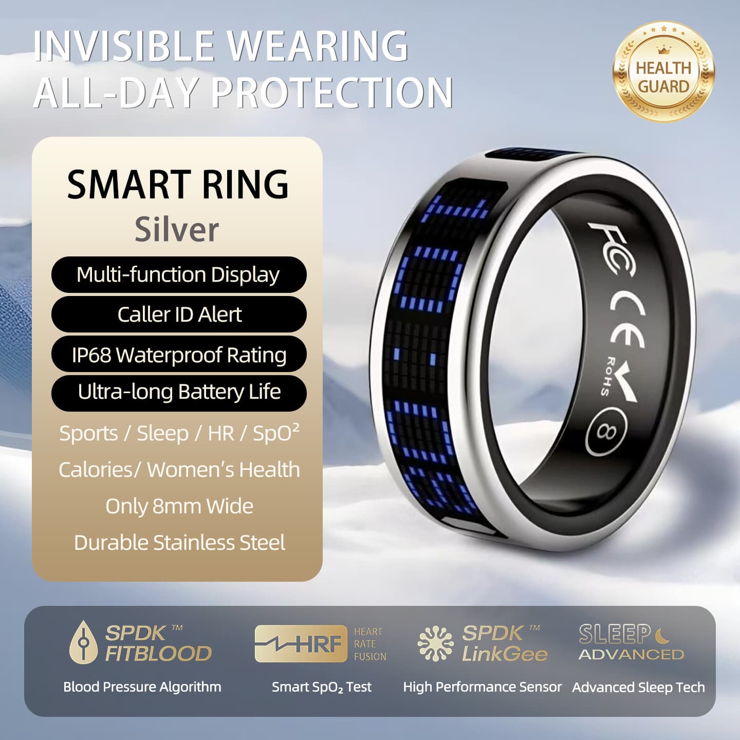 Carefully selected cross-border new SR16 smart ring with display touch pedometer heart rate blood oxygen sleep smart ring