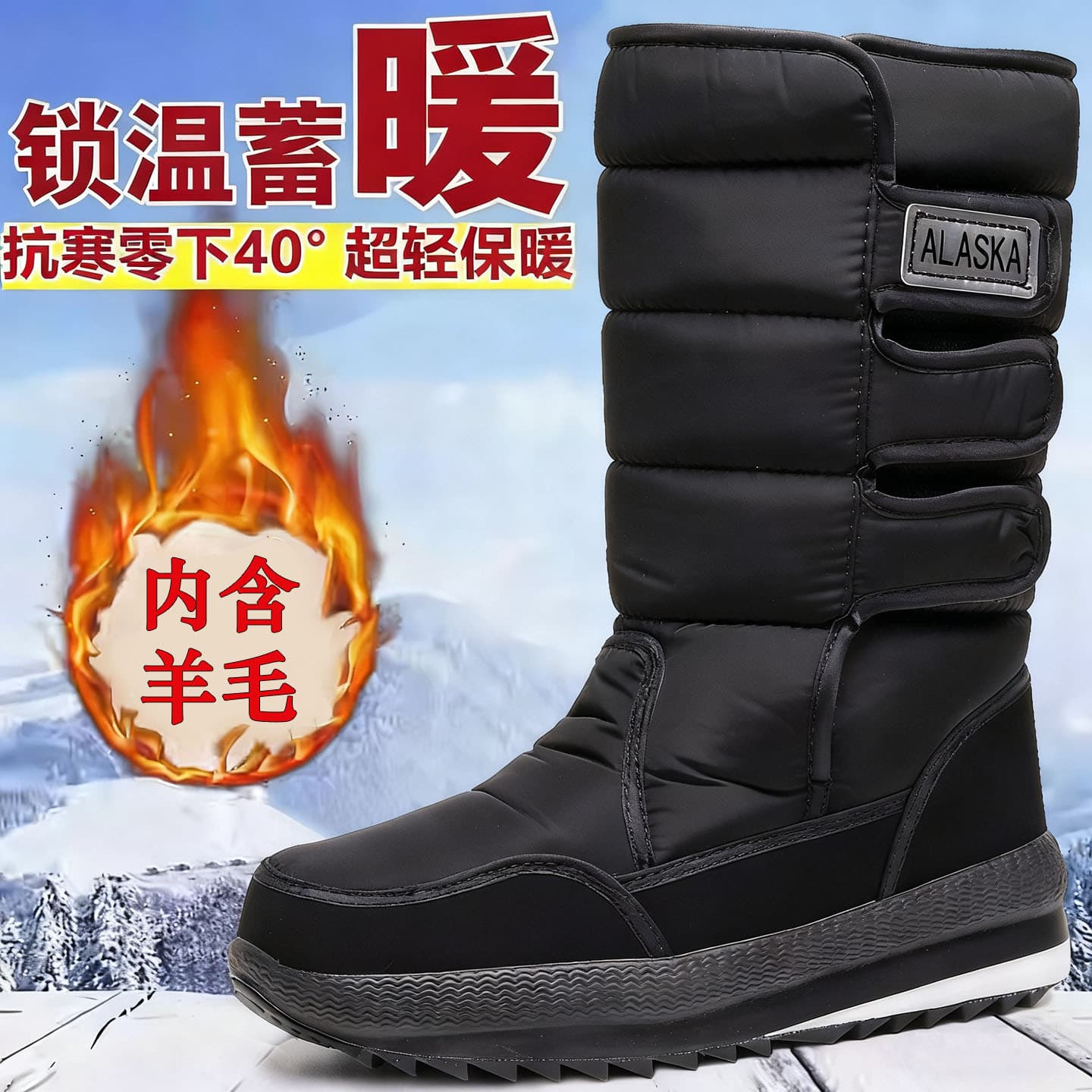 Men's Winter Mid-Calf Fleece Lined Snow Boots Comfortable Thick Bottom Anti-Slip Outdoor Casual Cotton Shoes Soft Bottom
