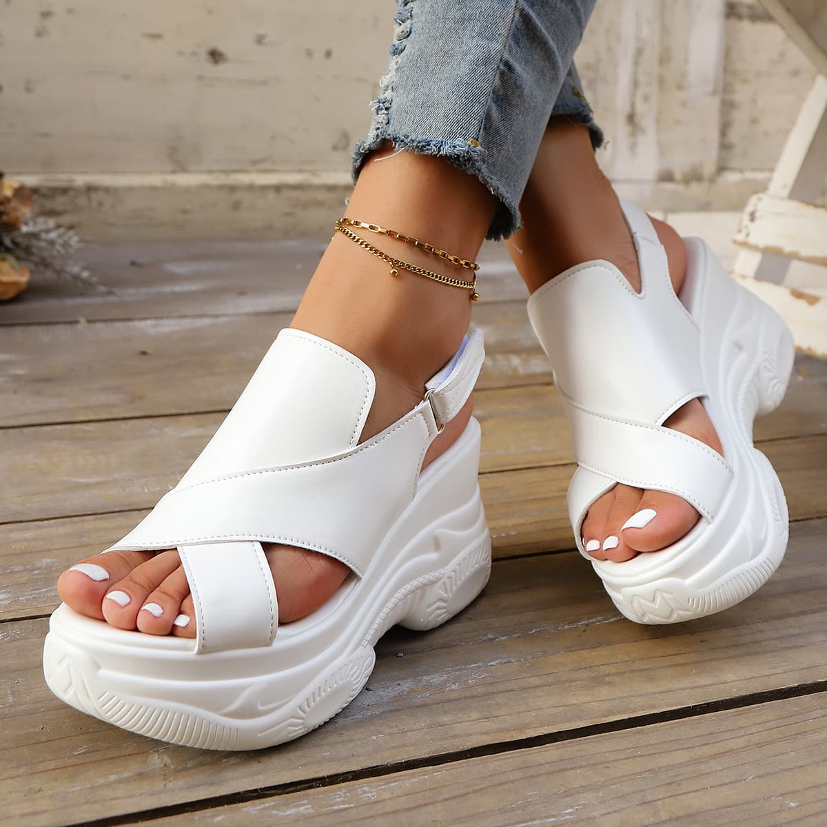Thick Sole Roman Sandals for Women Spring Summer New Fashion Open Toe Casual Export Plus Size Velcro Sandals Wholesale