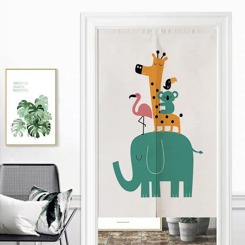 Drop shipping, no-drill partition curtain for home and commercial use, kitchen hanging curtain, decorative half-curtain, bedroom windproof cartoon fabric curtain