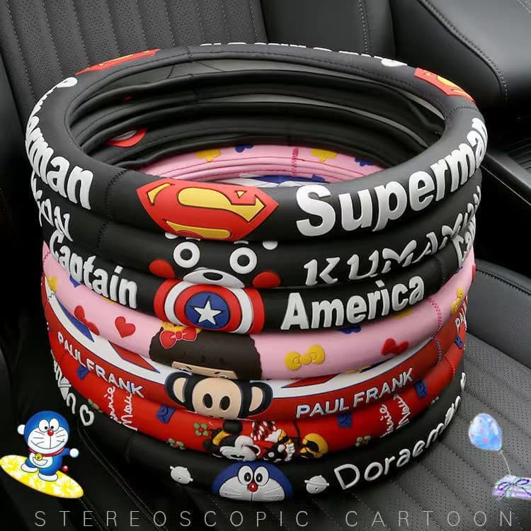 Korean Cute Female Cartoon All-Season Universal Anti-Slip Steering Wheel Cover, Men's Silicone Sleeve for Cars