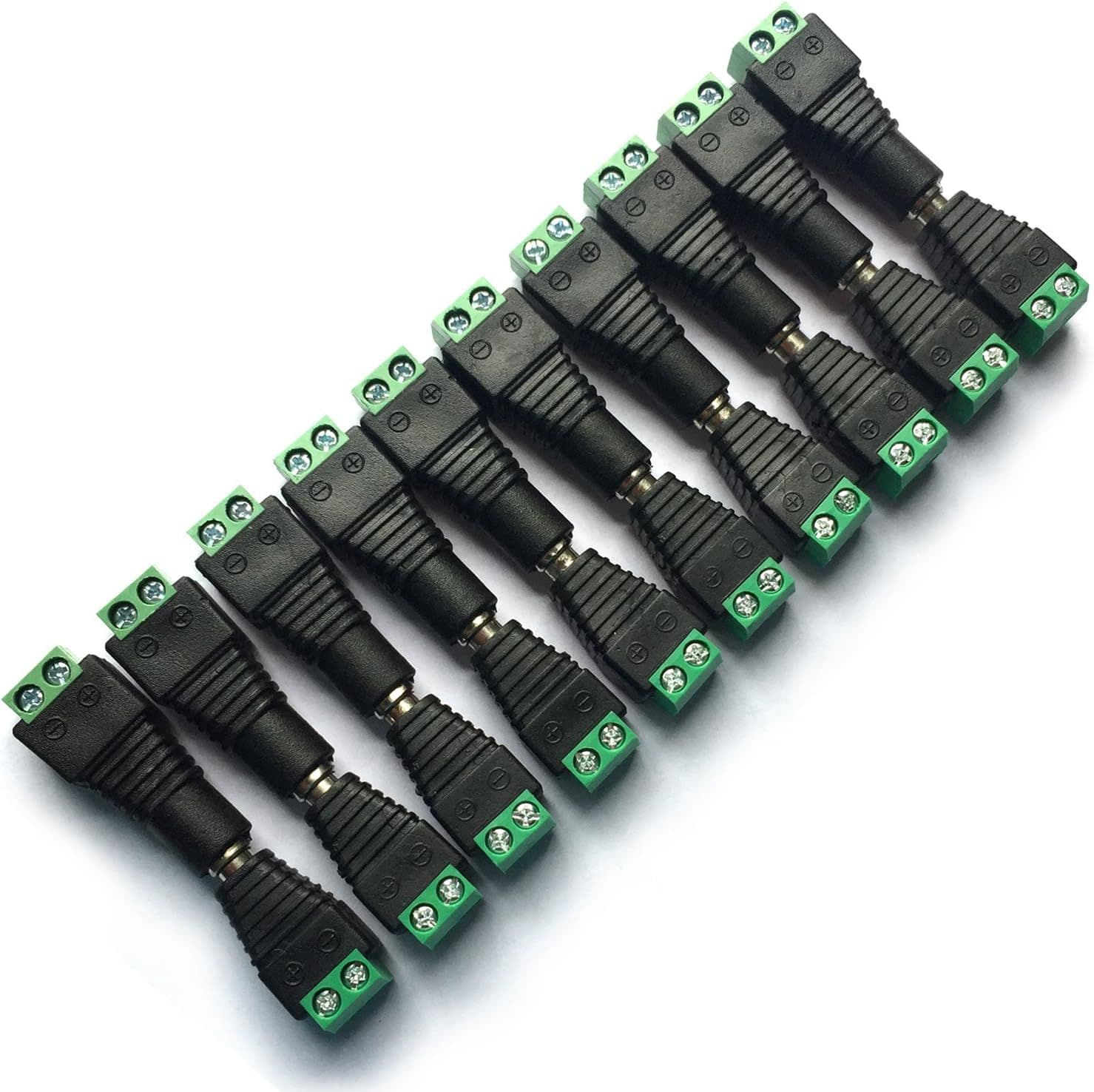 DC Female Connector No Soldering Required, DC 5.5*2.1 Female to Green Terminal Power Adapter, Surveillance Camera