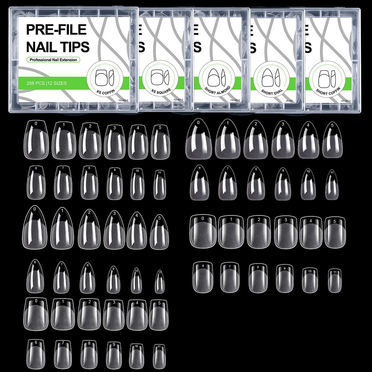 Cross-border Nail Extension Tips Short Matte Finish Ultra-Thin Seamless Ballet Almond No-Filing 288 Pieces