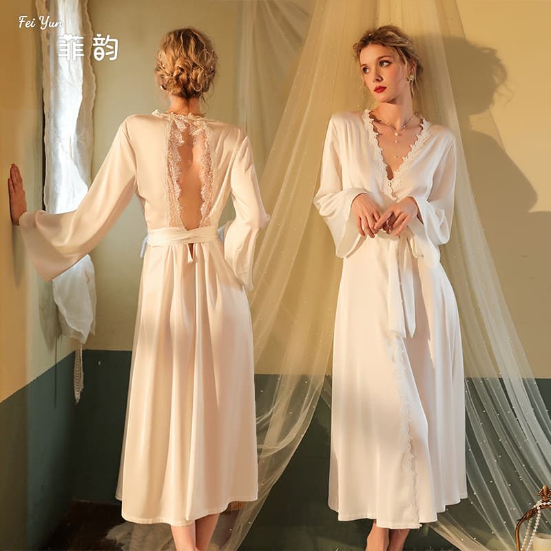 Sexy Long Sleeve Satin Sleepwear Robe Women's Home Comfortable Breathable V-neck All Seasons Luxury High Status Ice Silk