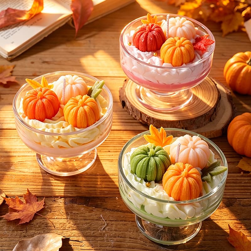 Simulated Pumpkin Aromatherapy Candle Cream Piping Glass Cup Autumn Ambiance Halloween Tabletop Decor