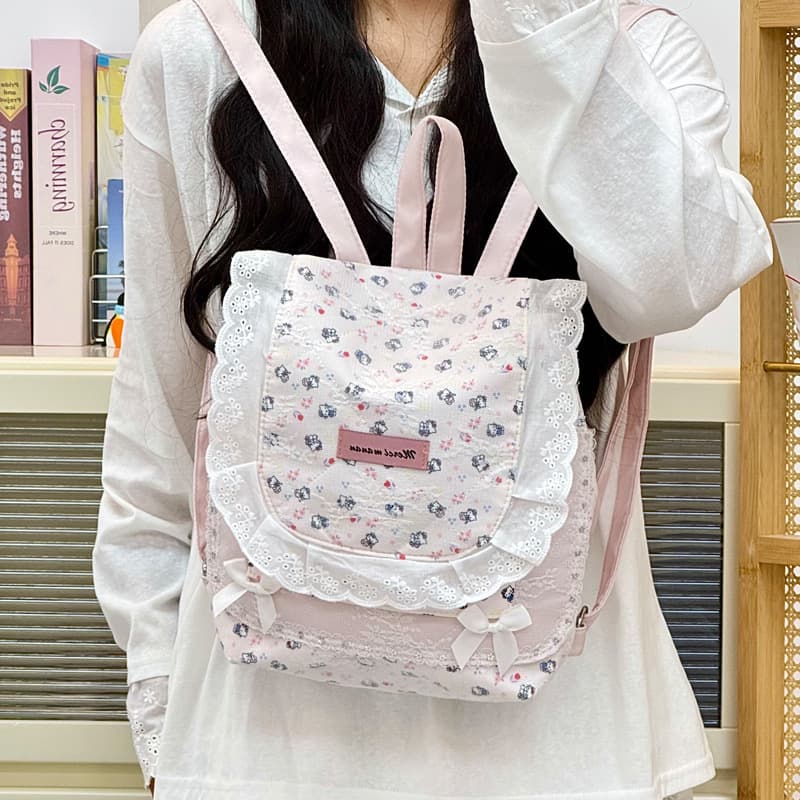 Women's High-Fashion Floral Mini Backpack 2026 New Summer Style, Fresh Lace Versatile Commuter Backpack