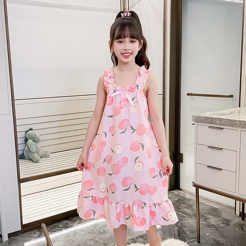 Girls Summer Sleepwear Cloud Cotton Lace Trimmed Cartoon Set Children's Home Clothes Polyester Fiber Casual Style All Trimmings Clean