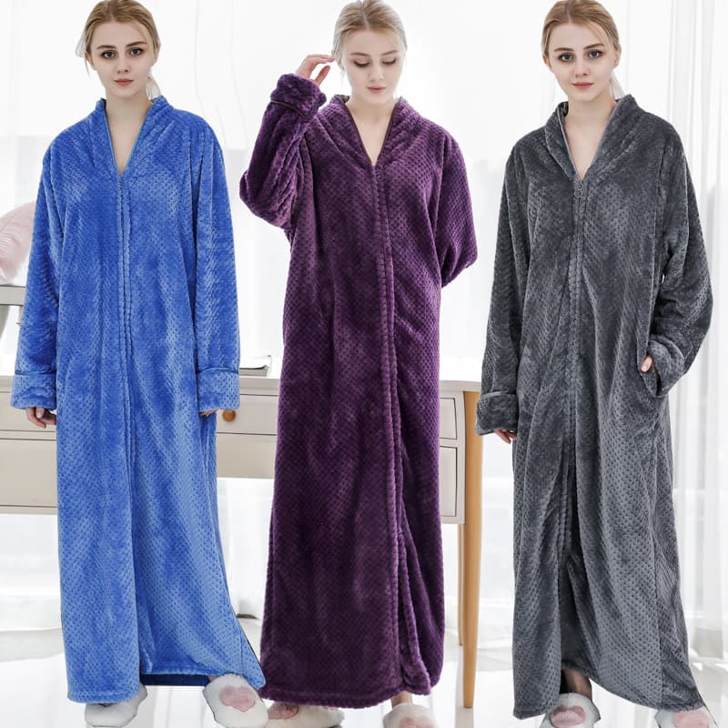 Thickened Autumn/Winter Women's Fleece Sleep Dress Extended Pineapple Grid Robe Couple Bathrobe Men's Sleepwear Homewear