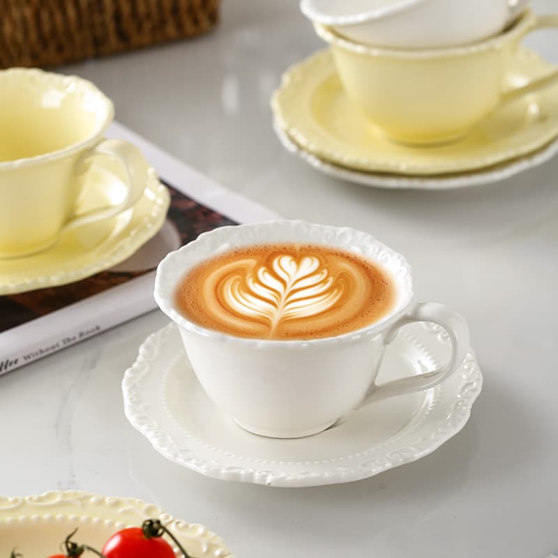 Simple solid color high-looking ceramic mug afternoon tea office milk coffee cup embossed personalized mug
