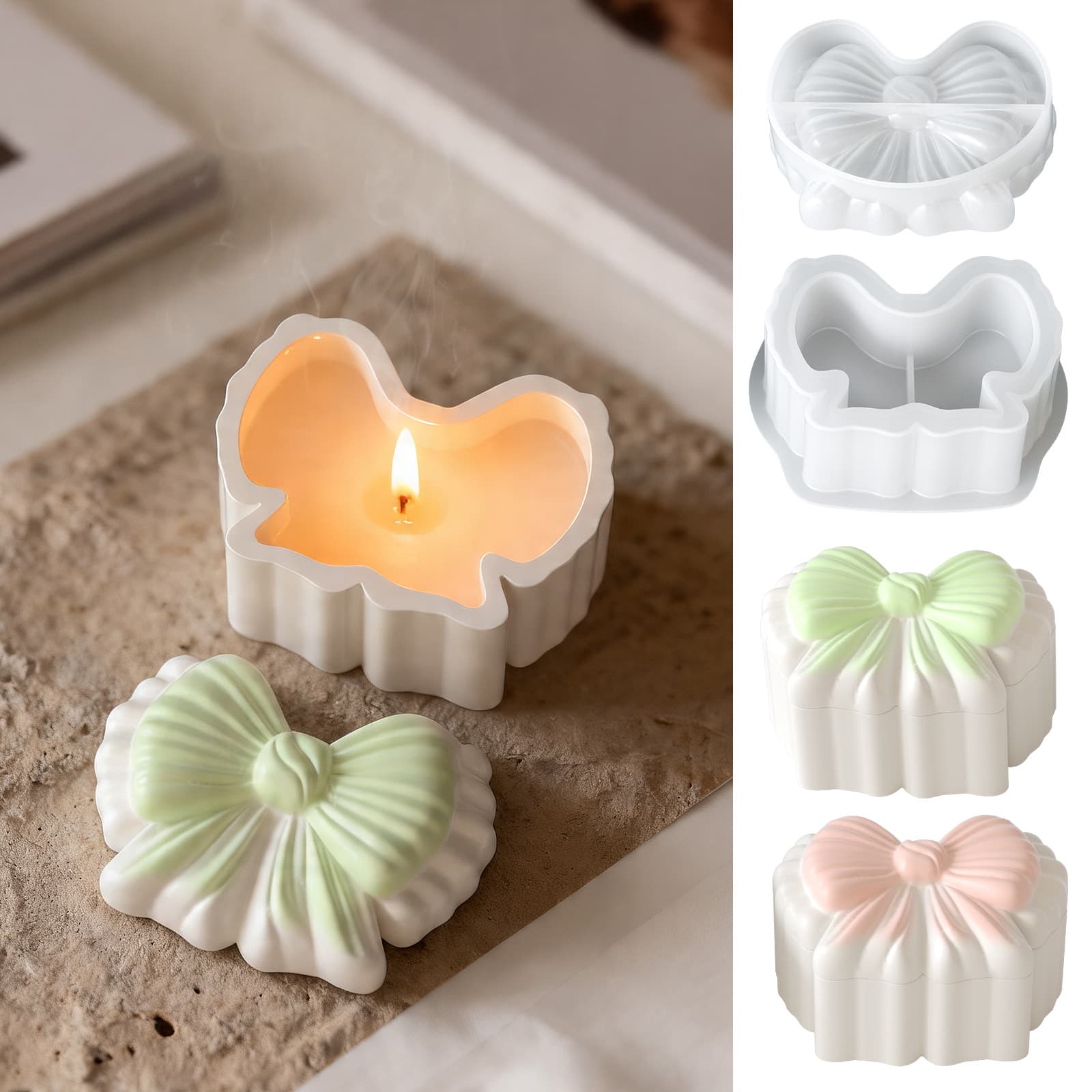 Simple style bow candle cup plaster ornament DIY aromatherapy butterfly decorative storage box silicone mold wholesale