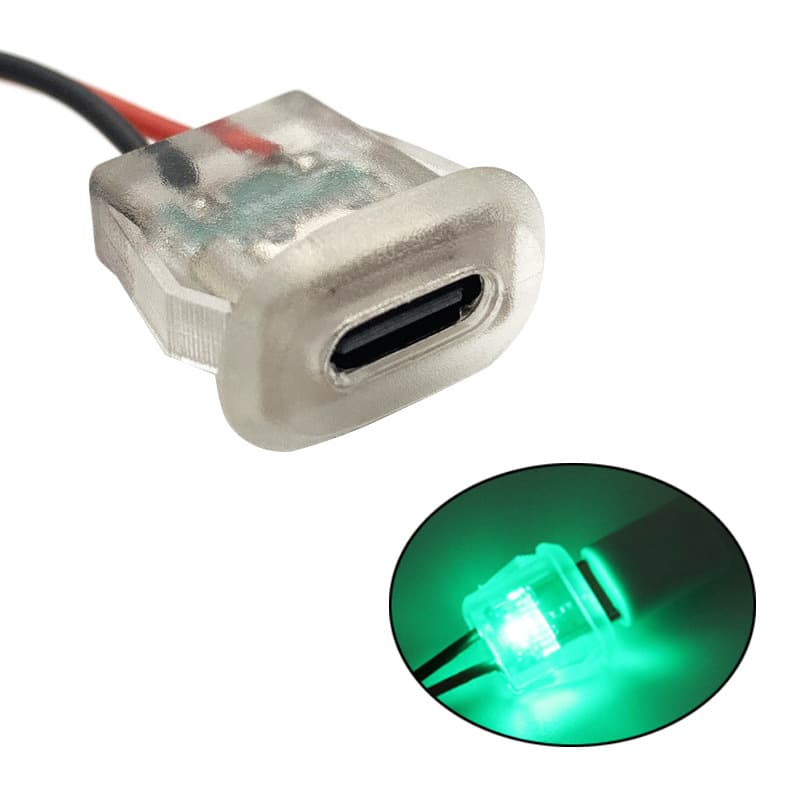 TYPE-C Female Socket 2P Snap-Lock Injection Molded, USB-C Female Head, Solderable Waterproof Transparent with Light, Desk Lamp Charging Port