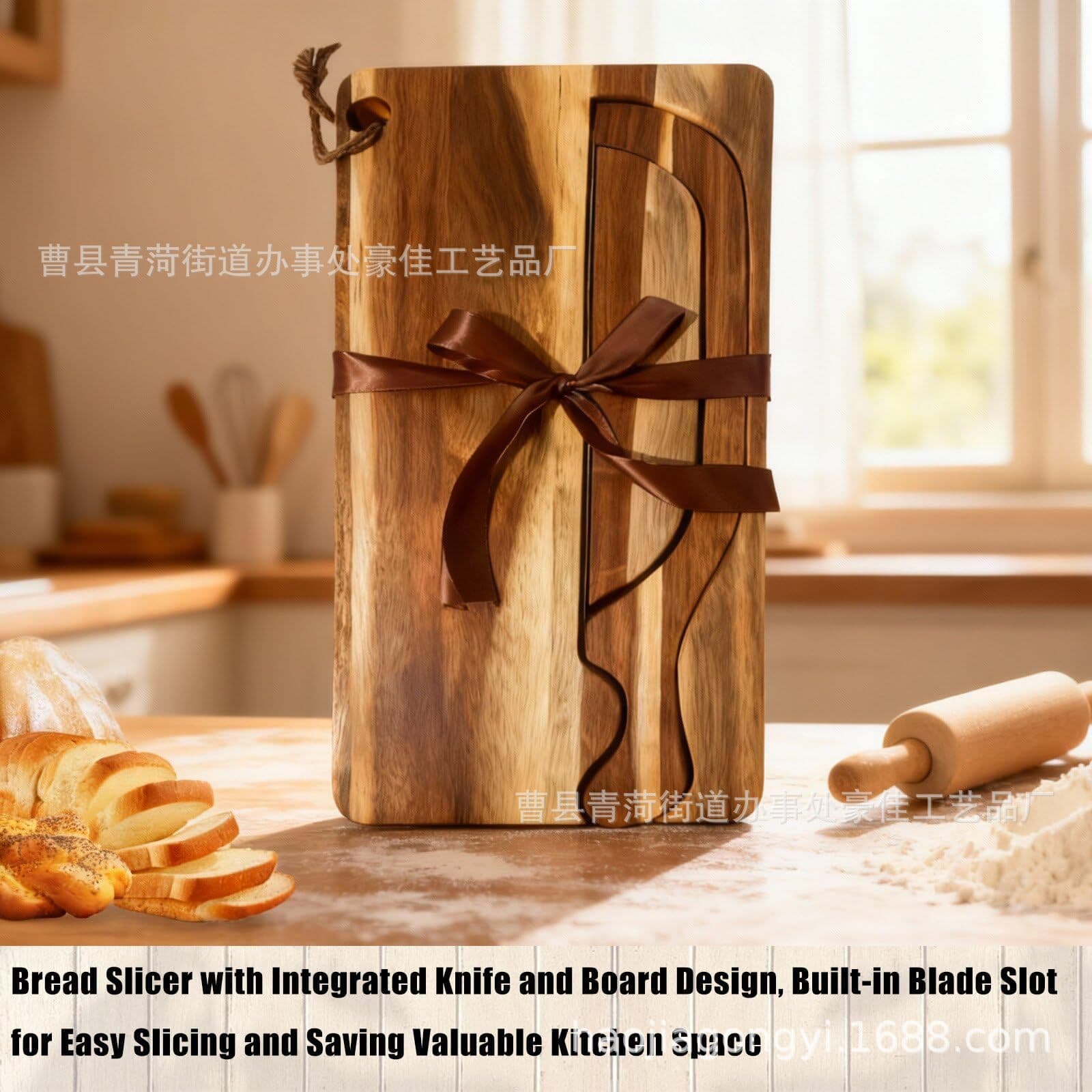 Solid Wood Bread Cutting Board Set Wooden Bread Knife Bow Design Sourdough Slicer Handmade Bread Slicer