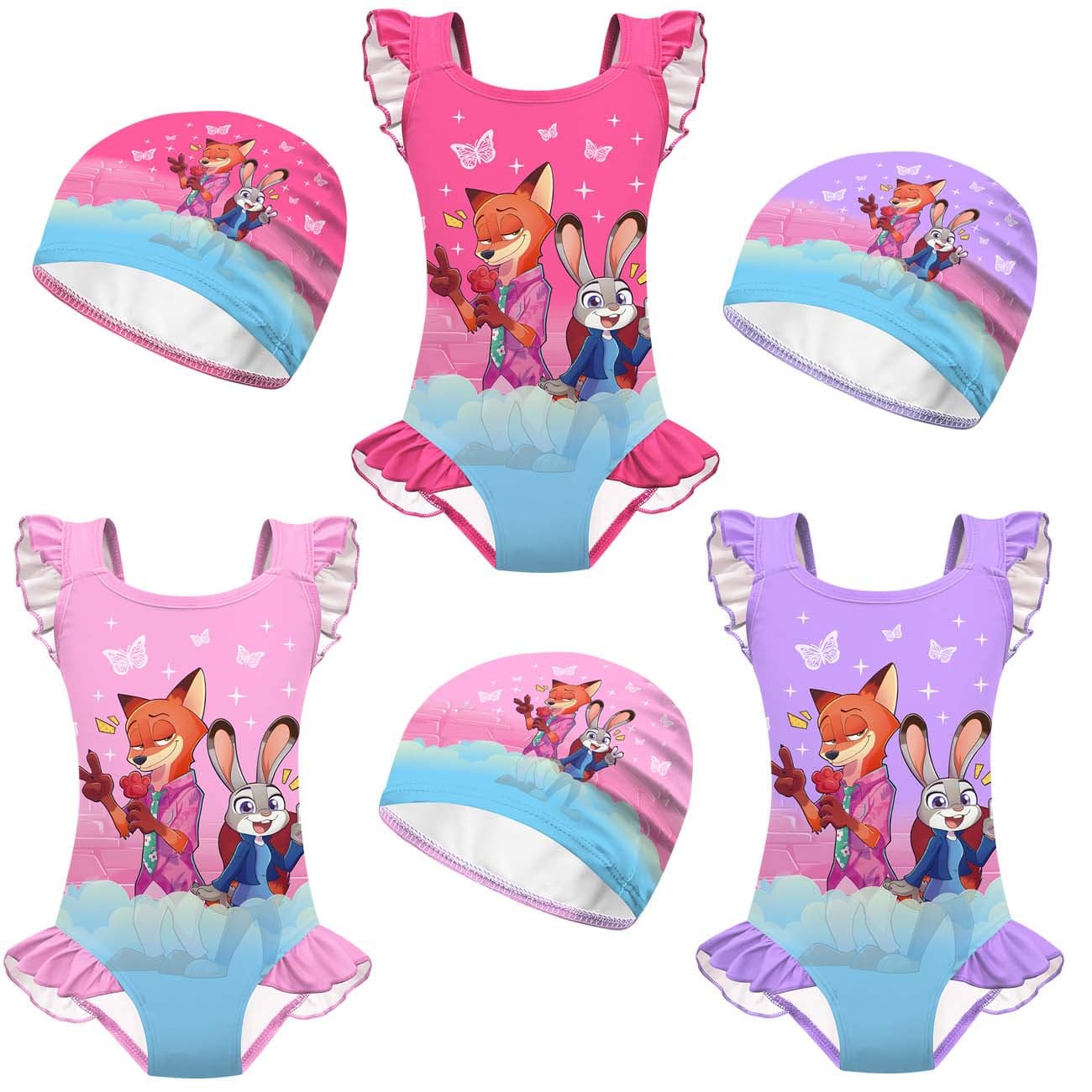 New children's swimsuit cosplay Zootopia 2 girls one-piece lace swimsuit set 20833