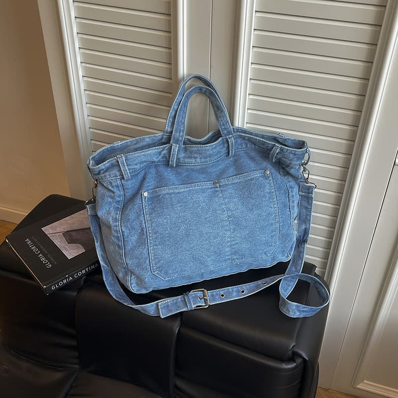 Harajuku Style Retro Denim Bag for Women, New Large Capacity Versatile Casual Crossbody Bag Handbag Student Tote Bag