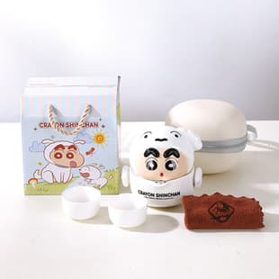 Crayon Shin-chan Colorful Home Ceramic Portable Tea Set with Storage Bag, One Pot Two Cups Travel Camping Tea Set