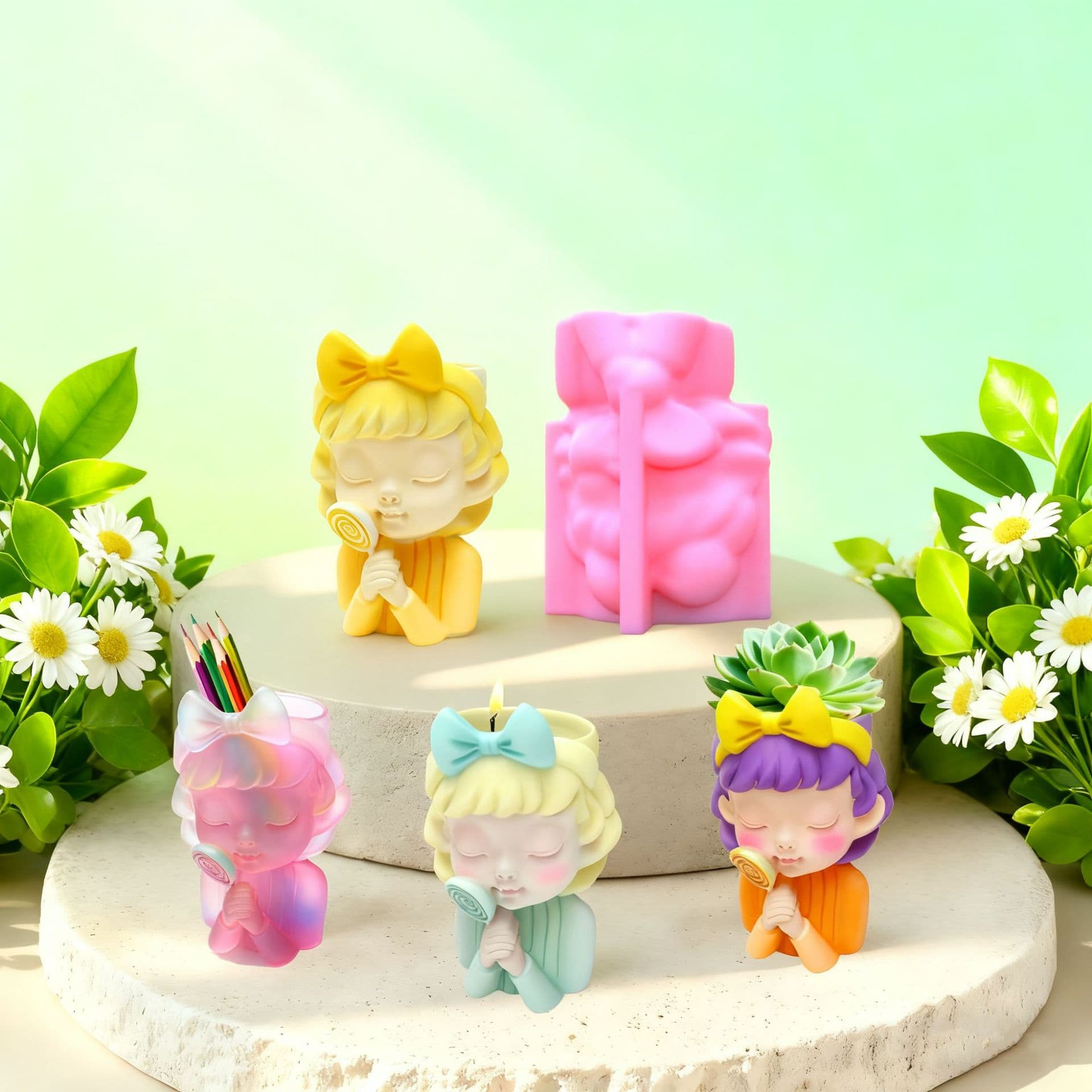 Lollipop Girl Flower Pot Silicone Mold Handmade DIY Succulent Plant Flower Pot Aromatherapy Candle Plaster Mold C24