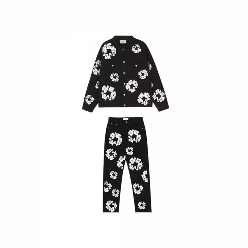 Cross-border E-commerce Denim Jacket and Jeans Set Men's Graffiti High Street Autumn Loose Fit Jacket Straight Leg Pants