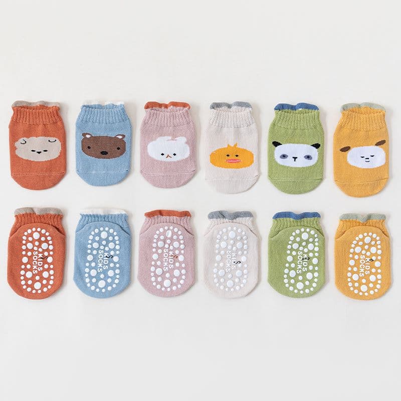 New cartoon-style loose-fitting baby floor socks, non-slip thin cotton socks for toddlers, wholesale animal-themed socks.