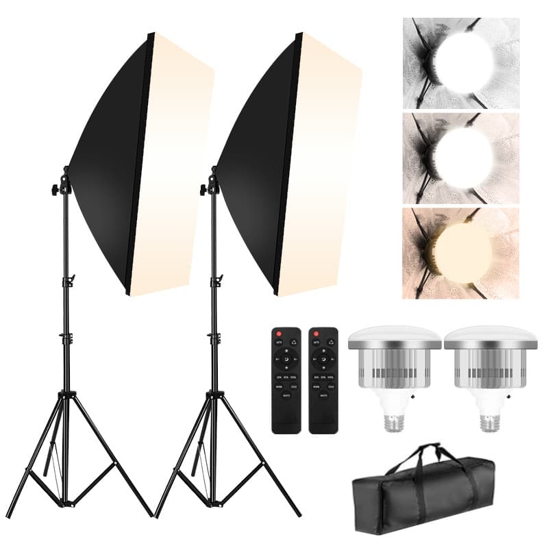 Tri-color LED Light Box 5070 Single Lamp Head Softbox Photography Live Streaming Fill Light Kit Remote Control Dimming