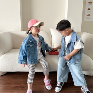 Weimu Kids Children's Denim Jacket Spring Boys and Girls Casual Solid Cardigan Baby Girl Spring Style Top Wholesale