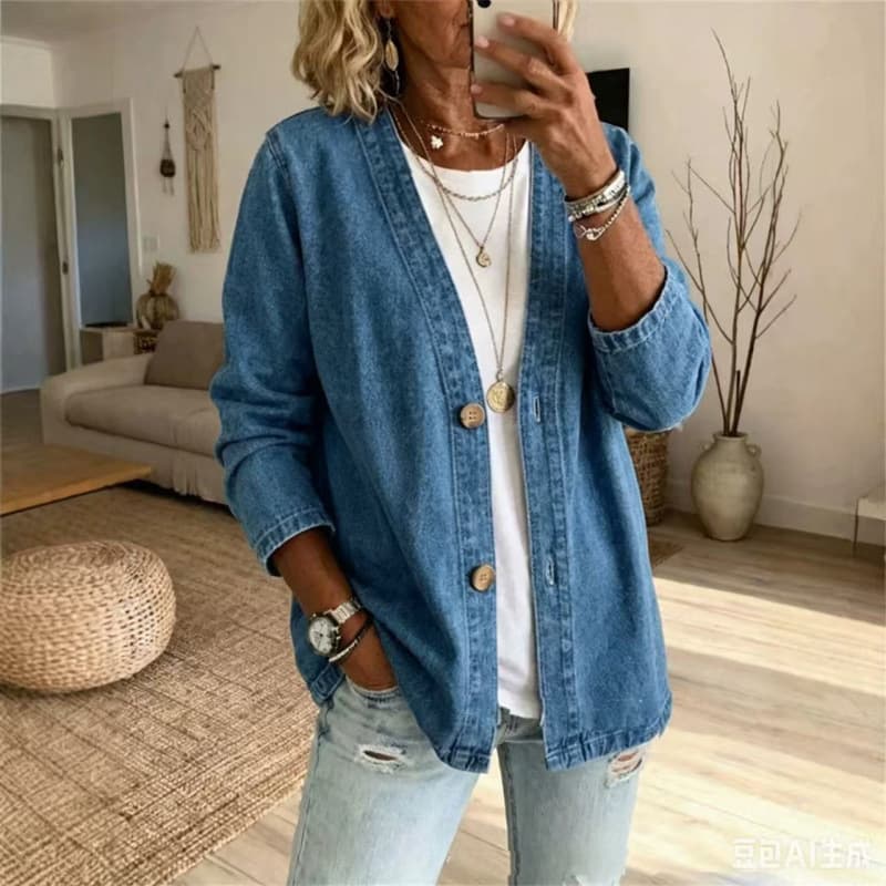 2026 Spring Export Women's Floral Print Casual Denim-Like Cardigan Jacket