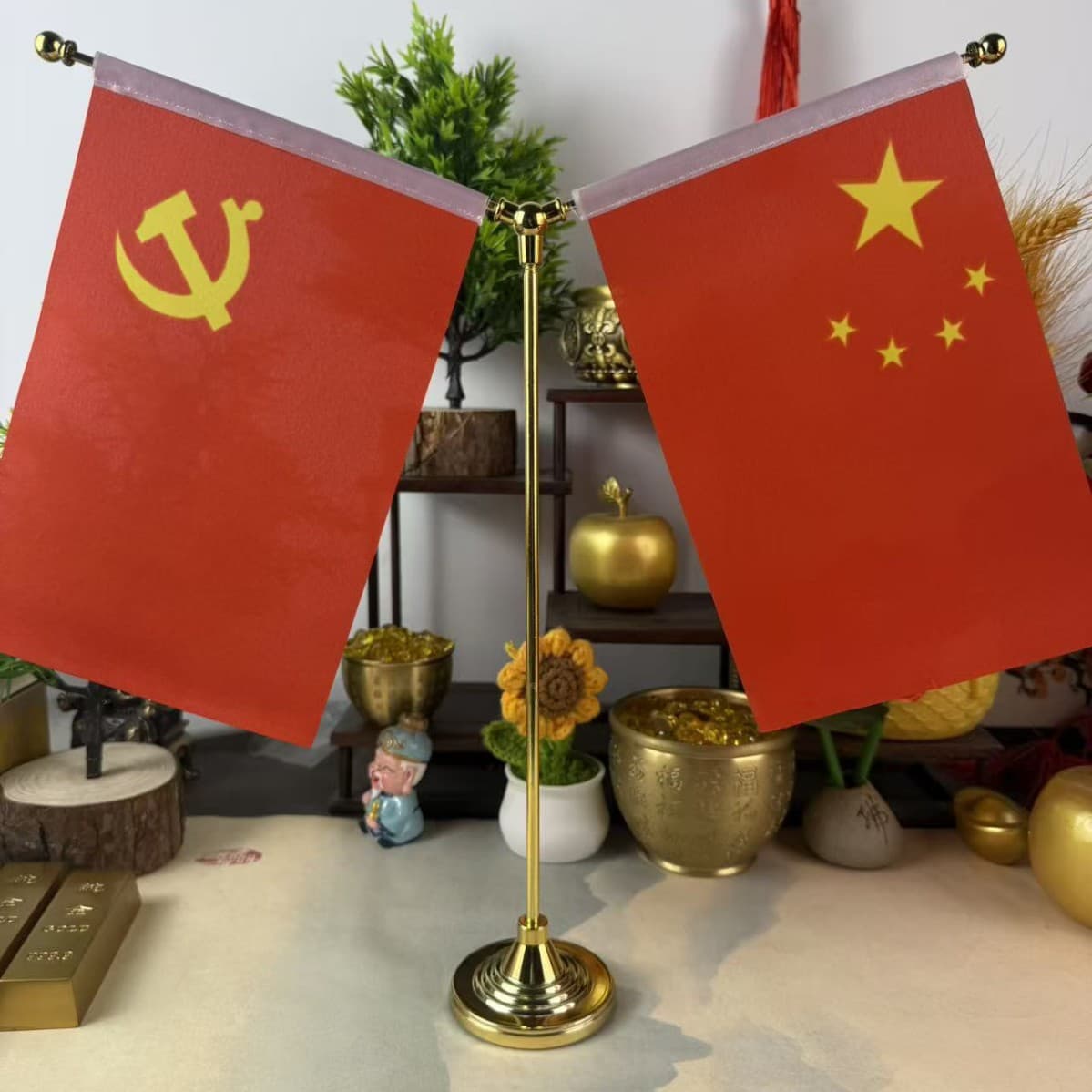 36cm Gold Red Flag Party Flag Office Conference Room Desk Flag Pole Decoration