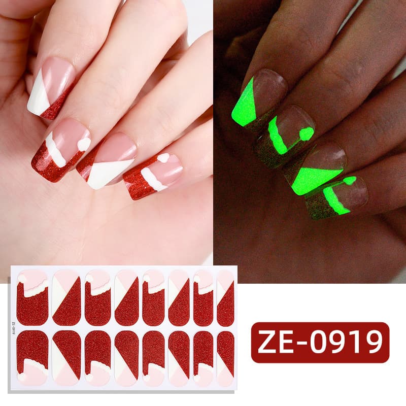 Zhengxiang Cross-border New Christmas Glow-in-the-Dark Nail Polish Film Nail Art Stickers European and American Best-selling Christmas Tree Adhesive Nail Stickers