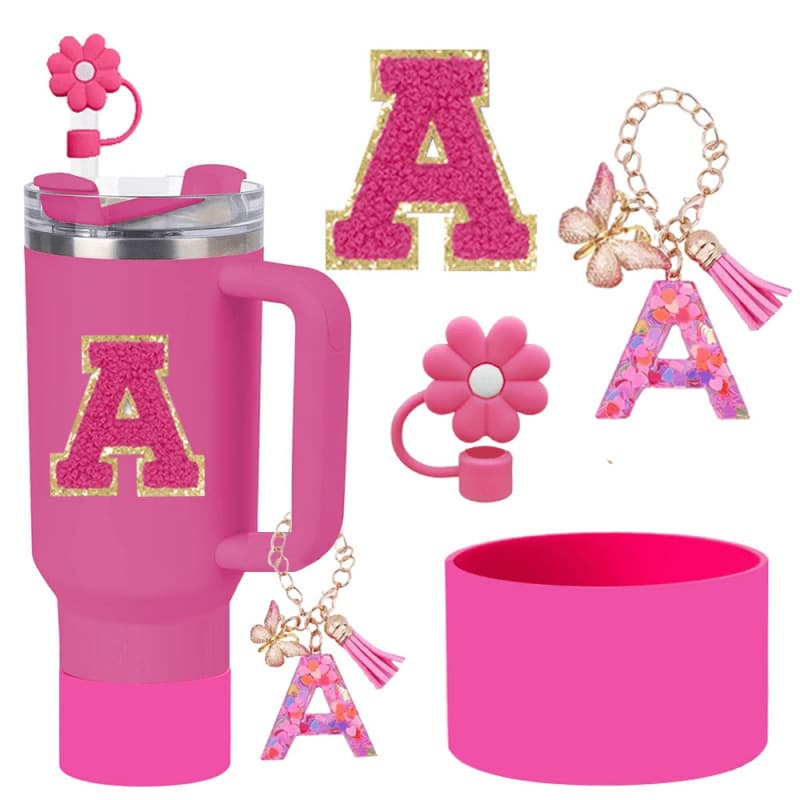 New Stanley Cup Chain Cup Holder 26 Letters Resin Sequin Pendant Towel Embroidery Gold Border English Letter Patch