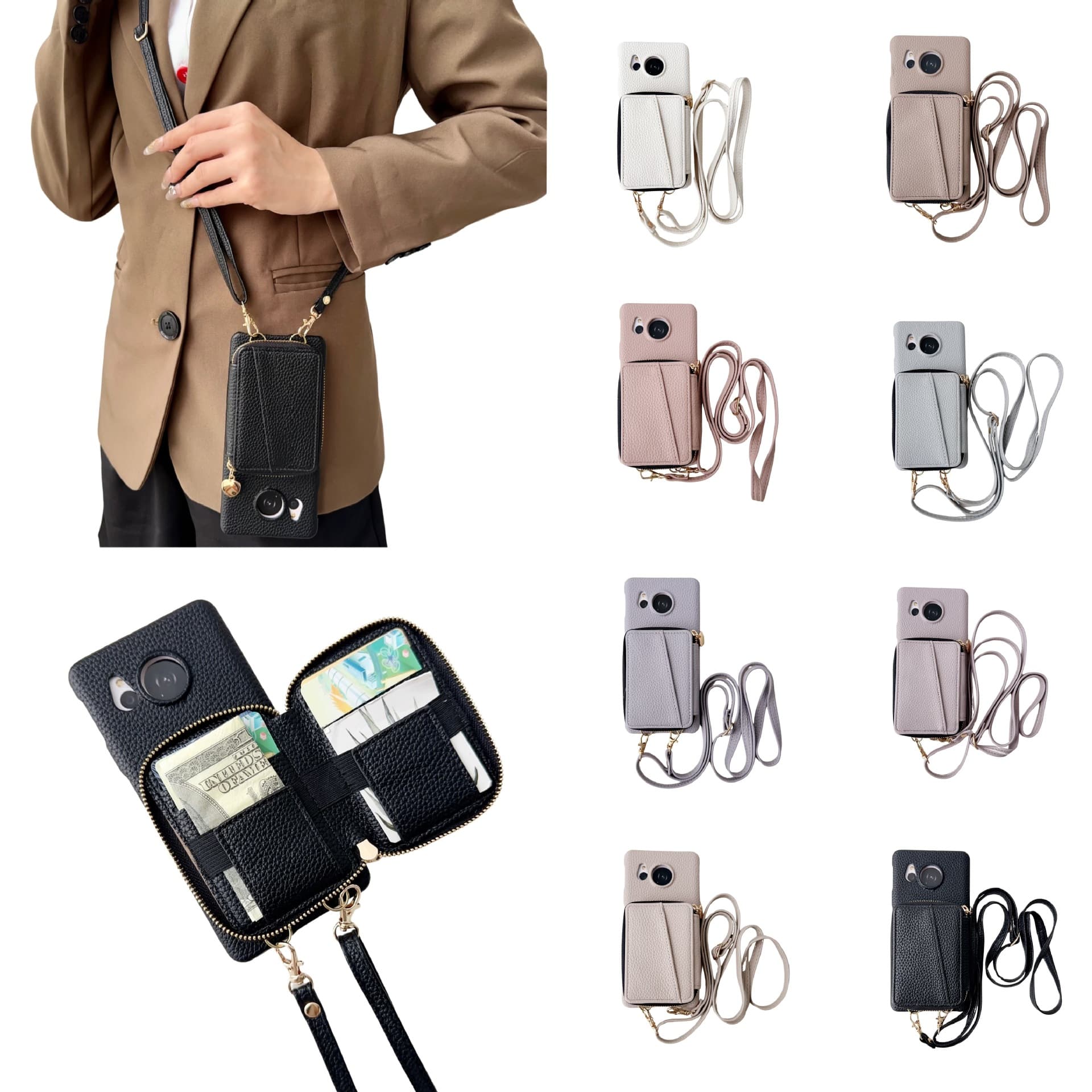 Compatible Sharp AQUOS R8 Oil Leather Phone Case SUMAHO6 Zipper Wallet Leather Case SENSE7 Crossbody Flip